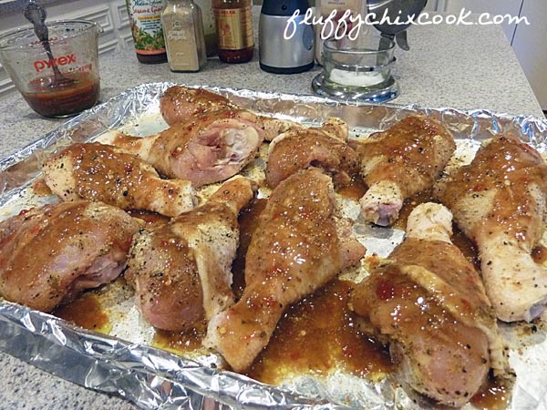 Chicken Legs Marinating in Low Carb Sticky Asian Wing Sauce